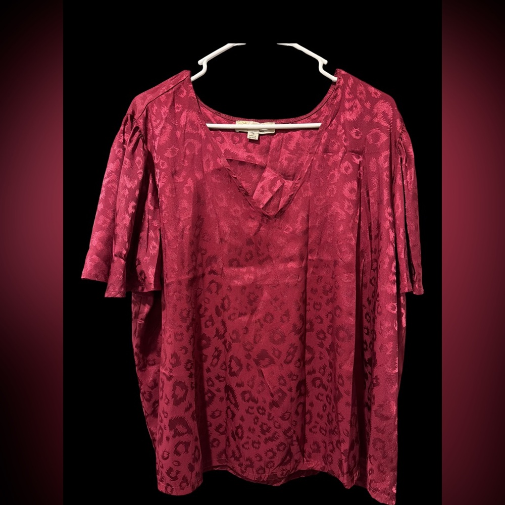 Women's Burgundy Satin Leopard-Print Blouse